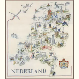 Lanarte Borduurpakket - Borduurset - Borduurpakket Volwassenen - Telpakket Kit - 66 X 69cm - Kaart Van Nederland - Pn-0175289