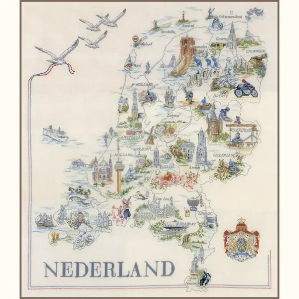 Lanarte Borduurpakket - Borduurset - Borduurpakket Volwassenen - Telpakket Kit - 66 X 69cm - Kaart Van Nederland - Pn-0175289 thumbnail