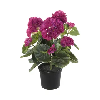 Louis Maes Geranium Kunstplant - In Pot - Fuchsia - H35 Cm