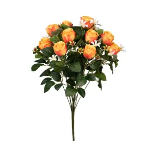 Louis Maes Kunstbloemen Boeket Rozen/bloesem Met Bladgroen - Oranje - H49 Cm - Bloemstuk