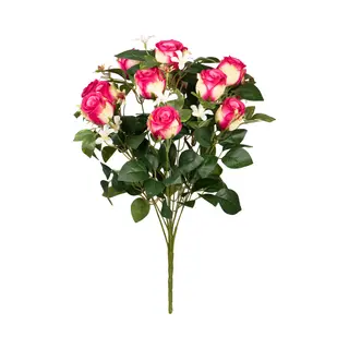 Louis Maes Kunstbloemen Boeket Rozen/bloesem Met Bladgroen - Cerise - H49 Cm - Bloemstuk