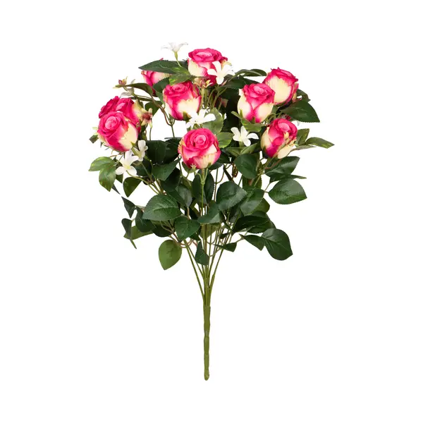 Louis Maes Kunstbloemen Boeket Rozen/bloesem Met Bladgroen - Cerise - H49 Cm - Bloemstuk thumbnail