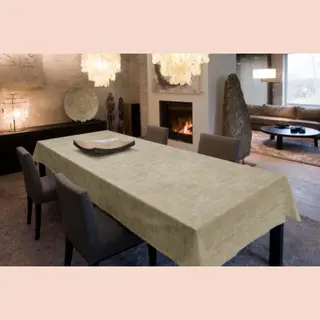 Jacquard Geweven Gecoat Luxe Tafellaken - Tafelzeil - Tafelkleed - Cirkels - Wit - Ecru - Beige - Hoogwaardig - Opgerold Op Dunne Rol - Geen Plooien -