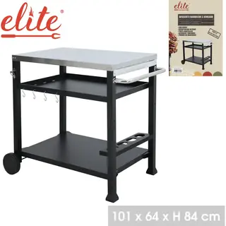 "Elite" Barbecuewagen 3 Niveaus In Staal Met 2 Wielen 101X64Xh84Cm