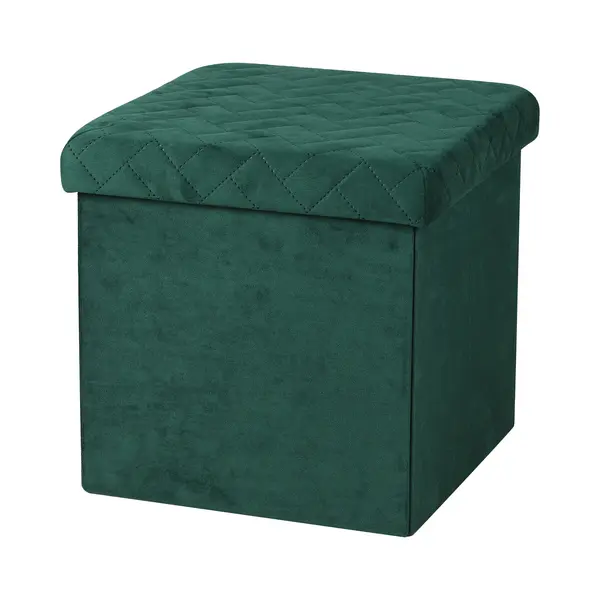 Urban Living Poef - Hocker - Opbergbox Zit Krukje - Velvet Donkergroen - Polyester/mdf - 38 X 38 Cm - Opvouwbaar thumbnail