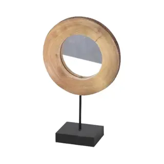 "Natural Living" Ronde Spiegel Van Hout Met Voet Van Metaal, Zwart, Klein Model