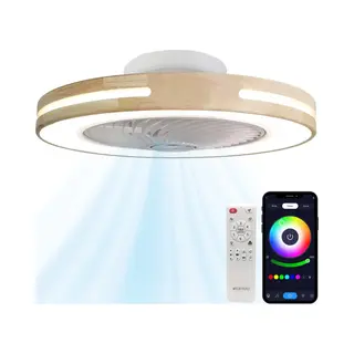 Weryou IlluminAIR Plafondventilator Met Verlichting - Plafonniere - Plafondlamp Met App - Rgb Ledlamp - Incl Afstandsbediening - Hout Design