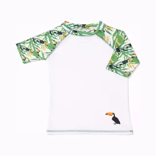 Ducksday - Uv-Zwemshirt Voor Kinderen - Uv-werend UPF50+ - Rashguard Met Korte Mouwen - Unisex - Toucan - Maat 8 Jaar