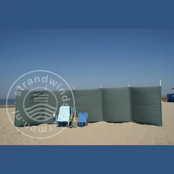 strandwindschermen.nl Strand Windscherm 6 Meter Dralon Effen Grijs Met Houten Stokken thumbnail