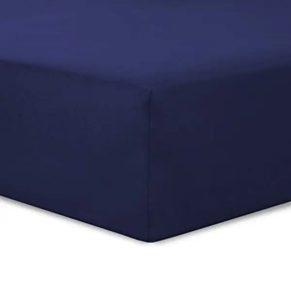 Vision Spannbettlaken - 100% Baumwolle - Spannbettuch 180 X 200 Cm Für Dobbelbett Und Matratzenhöhe Bis 30cm - Marineblau - 4 Elastische Ecken - thumbnail
