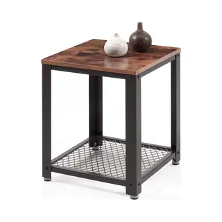 Acaza Bijzettafel - Zwart En Rustiek Bruin - 45 X 45 X 55 Cm (L X B X H) - 2 Verstelbare Gaasplanken - Kleine Salontafel - Tafel Industrieel -