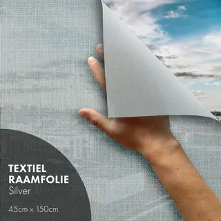 Lampe Textiles Raamfolie Van écht Textiel - Anti Inkijk - Zelfklevend - Zilver/Grijs - 45x150cm - Hr++(+) - Zonwerend - Linnen Look - 100% Recycled