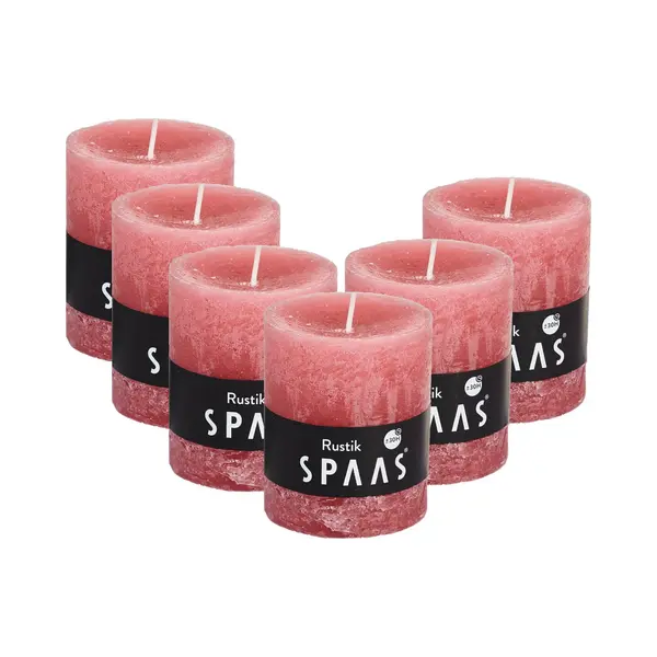 Spaas Kaarsen - Rustieke Stompkaarsen 70/80 Mm - ±30h - Oudroze - 6 Stuks thumbnail