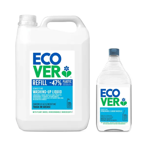 Ecover Afwasmiddel - Grootverpakking 5 L + 950 Ml - Plantaardig & Biologisch Afbreekbaar - Fles Van Gerecycled Plastic - Kamille & Clementine Geur thumbnail