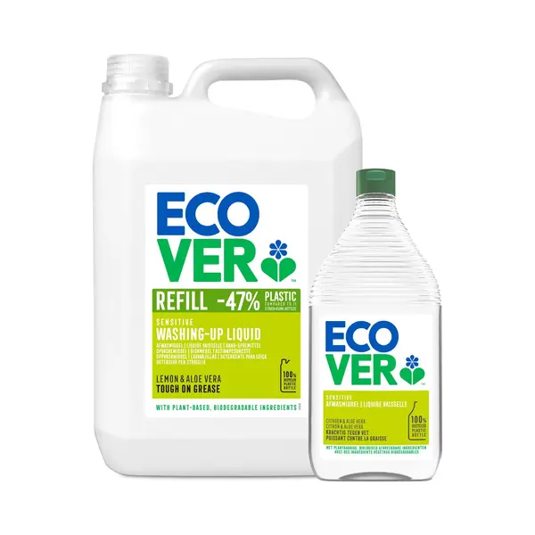 Ecover Afwasmiddel - Grootverpakking 5 L + 950 Ml - Plantaardig & Biologisch Afbreekbaar - Fles Van Gerecycled Plastic - Citroen & Aloë Vera Geur thumbnail