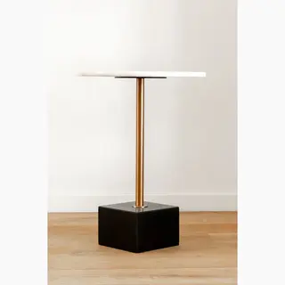 Vl Home Vlhome Ronde Messing Marmeren Bovenkant Marmeren Travertijn Basis Bijzettafel 40Ø X 55H Zwart & Wit