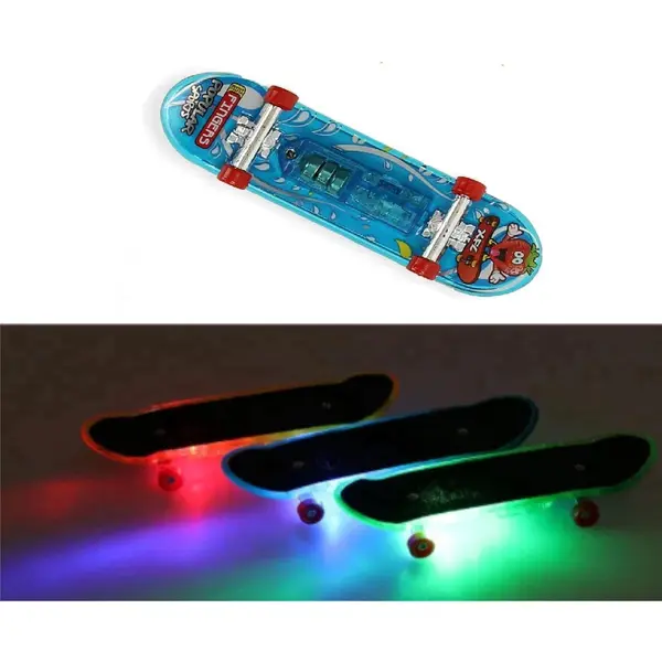 finger Miniatuur Skateboard Blauw Met Licht | Lightfight | Vingerskateboard | Vingerboard | Mini Board |9.5 Cm thumbnail