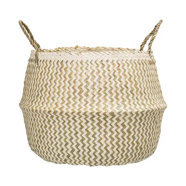 Bloomingville Aufbewahrungskorb Korb Ø 42 X 34 Cm Natur / Weiß, Dekokorb Mit Henkel, Wäschekorb, Seegras, Dänisches Design thumbnail