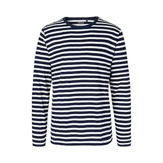 Neutral Mens Long Sleeve T-Shirt, Größe, L, Farbe, White - Navy (Striped)