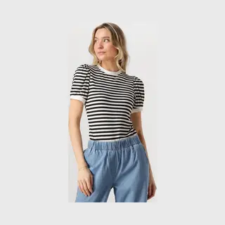 Minus Johanna Striped Tee Tops & T-shirts Dames - Shirt - Wit - Maat Xl