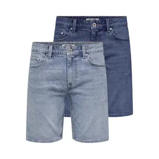 Only & Sons Onsweft 2-Pack Pim Dnm Shorts Heren Broek - Medium Blue Denim 2Pack. Medium Blue + Light Blue Dnm