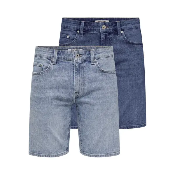 Only & Sons Onsweft 2-Pack Pim Dnm Shorts Heren Broek - Medium Blue Denim 2Pack. Medium Blue + Light Blue Dnm thumbnail