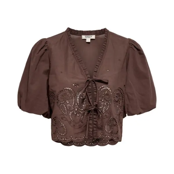 Only - Onlbryson S/S Short Emb Tie Top Wvn Dames Top thumbnail
