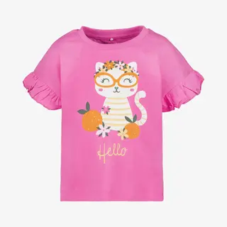 Name It Meisjes T-shirt Met Kat Roze - Maat 110