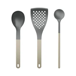 Rosti New Optima Küchenhelfer Set, Pfannenwender, Kochlöffel, Servierlöffel, Küchen Zubehör 3-teilig Nylon, Hitzebeständig 220°C, Humus