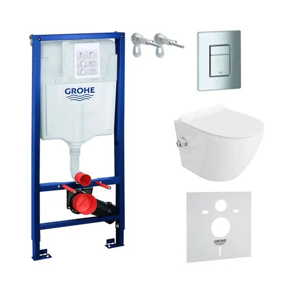 Lavita Inbouwreservoir Complete Toiletset Grohe Solido 39069000 - Inbouw Wc Hangtoilet Wandcloset Salto Wit Hoogglans - Bedieningsplaat Even 4in1 Chroom - thumbnail