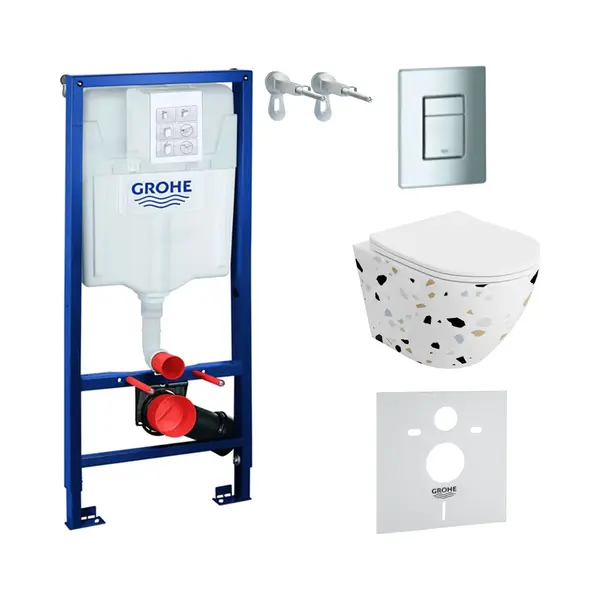 Lavita Inbouwreservoir Complete Toiletset Grohe Solido 39069000 - Inbouw Wc Hangtoilet Wandcloset Sofi Slim Stone - Bedieningsplaat Even 4in1 Chroom - thumbnail