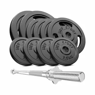 Hs Hop-Sport Hop-Sport Guss Hantelset Mit Langhantelstange Und Gewichten, 1x Langhantel, Set 39kg Oder 59kg Zur Auswahl (59kg)