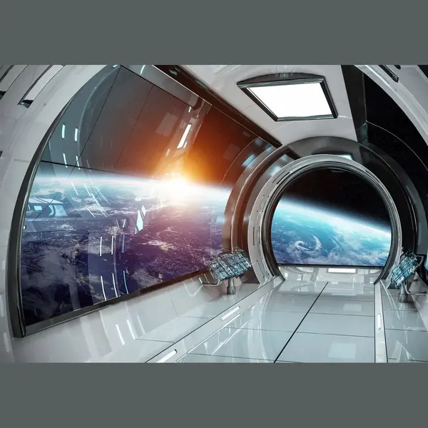 Fotobehang - Vlies Behang - Ruimteschip In De Ruimte Met Uitzicht Op Planeet Aarde - Ruimtevaartuig - Heelal - Universum - 416 X 254 Cm thumbnail