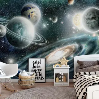 Fotobehang - Vlies Behang - Planeten - Sterren - Universum - Heelal - Ruimte - Space - 208 X 146 Cm