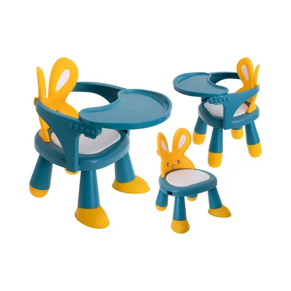Ikonka Feeding Chair Rabbit Shape Ergonomic Design Comfortable Seat With Cushion 2-Level Leg Adjustment Maximum Weight 30 Kg Colour Yellow / Blue thumbnail