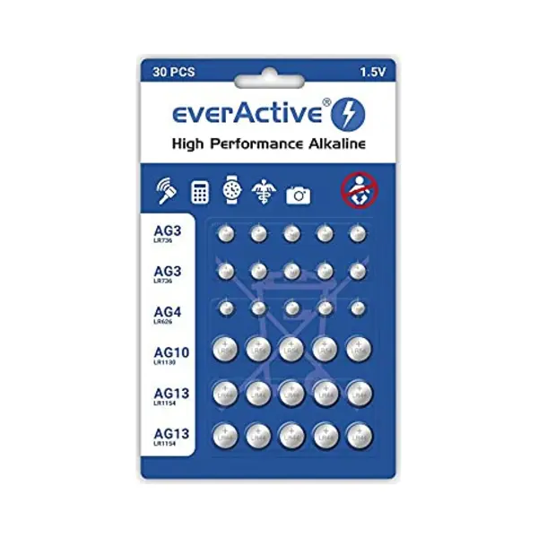 A Place For Everything Everactive Set 10 X Ag3, 5 X Ag4, 5 X Ag 10, 10 X Ag13 1, 5 V, 30 X Batterien, Knopfzellen, Alkalisch, Mini, 3 Jahre Lebensdauer, 30 Stück - 1 thumbnail