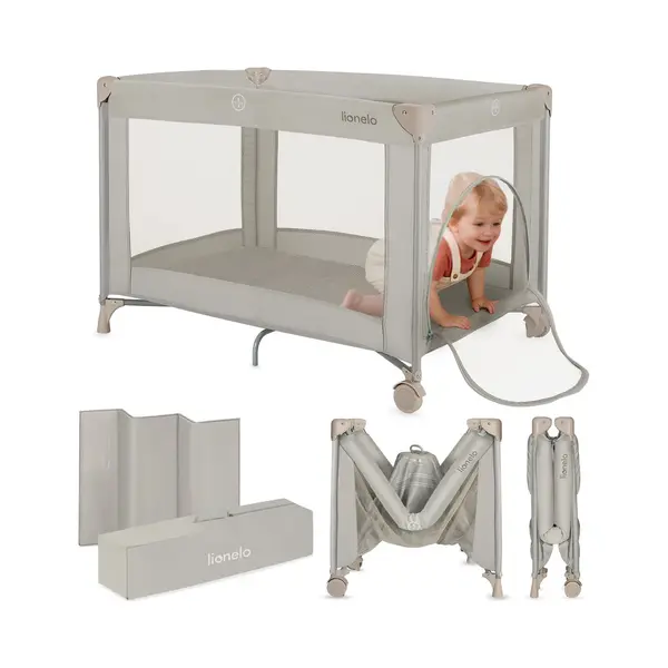 Lionelo Compact Travel Cot Amelie 100 X 70 X 65 Cm 2-in-1 Crib & Playpen From Birth To 36 Months Lightweight Foldable Baby Cot With Mattress Side thumbnail