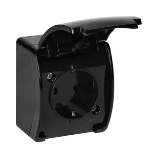 Orno Oe-7105 (Gs) Wandstopcontact, Waterdicht, Met Klep En Schuko-aarding, Zwart