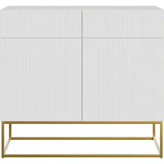 Veldio - Sideboard 2-türig Mit 2 Schubladen, Weiß Mit Goldenem Metallgestell, 100 Cm Breit - Selsey