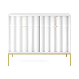 Selsey Vellore - Kommode 2-türig Mit 2 Schubladen, Weiß Mit Geriffelten Fronten Und Goldenen Metallbeinen, 104 Cm