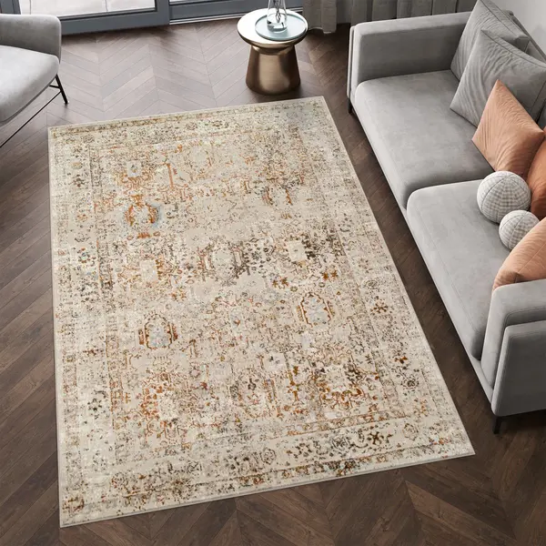 Tapiso Retro Vloerkleed Beige Bruin Vintage Woonkamer Laagpolig Tapijt Maat- 140x200 thumbnail