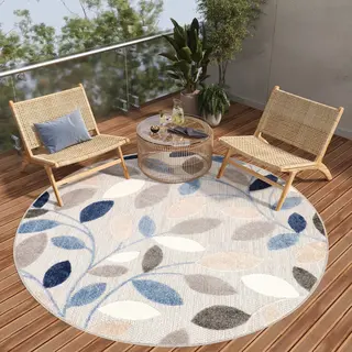 Tapiso Patio Rond Vloerkleed Balkon Terras Tuin Grijs Blauw Outdoor Tapijt Maat- 120x120