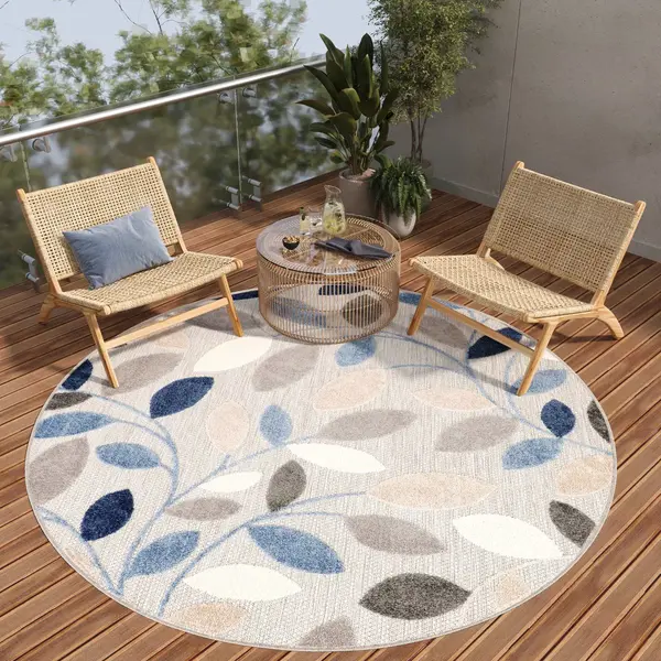 Tapiso Patio Rond Vloerkleed Balkon Terras Tuin Grijs Blauw Outdoor Tapijt Maat- 120x120 thumbnail