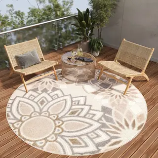 Tapiso Patio Rond Vloerkleed Balkon Terras Tuin Beige Outdoor Tapijt Maat- 80x80