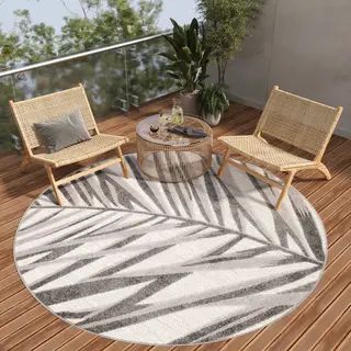 Tapiso Patio Rond Vloerkleed Balkon Terras Tuin Grijs Outdoor Tapijt Maat- 200x200