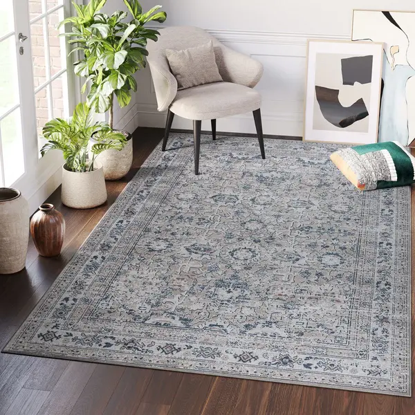 Tapiso Ritz Vloerkleed Grijs Katoen Vintage Antislip Traditioneel Tapijt Maat- 140x200 thumbnail
