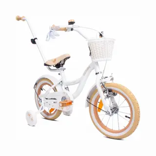 Sun Baby Mädchenfahrrad 14 Zoll Radgröße Flower Bike Zur Auswahl, Mit Abnehmbarer Schubstange, Kinderfahrrad Für Mädchen Von 2 Bis 6 Jahre (Weiß