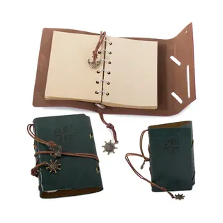Vintage Lederen Notitieboek Met Windroos 15x10CM - Groen - Schetsboek Notebook - Cadeau Idee - Blanco Papier - Travel Journal Reis Dagboek Retro