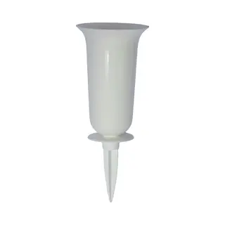 Form Plastic Grafvaas - Kunststof - Wit - H32 Cm - Decoratie - Bloemenvaas Voor Herdenkingsplaats/kerkhof - Kelk Op Prikker