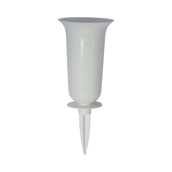 Form Plastic Grafvaas - Kunststof - Wit - H32 Cm - Decoratie - Bloemenvaas Voor Herdenkingsplaats/kerkhof - Kelk Op Prikker thumbnail
